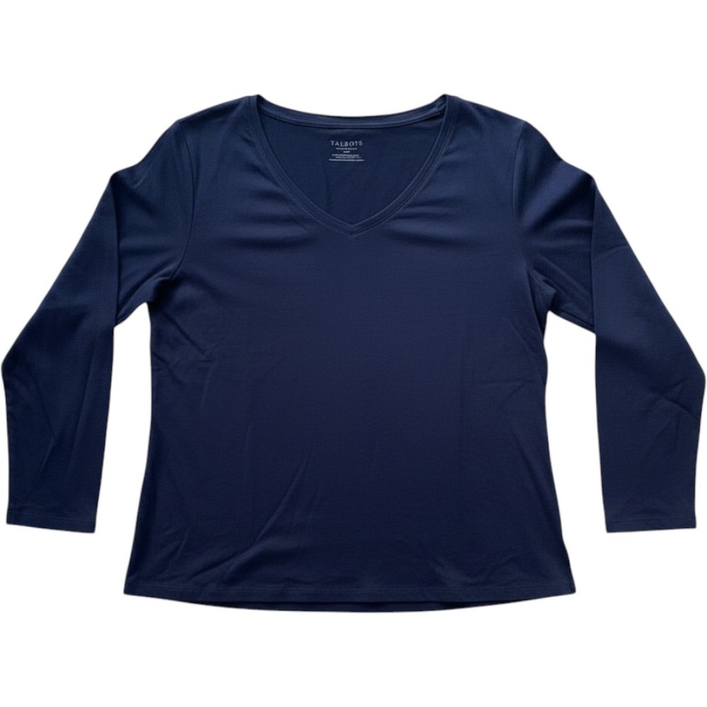 Talbots Woman Navy Blue V-Neck Long Sleeve Cotton Tee Shirt Plus Size 2X